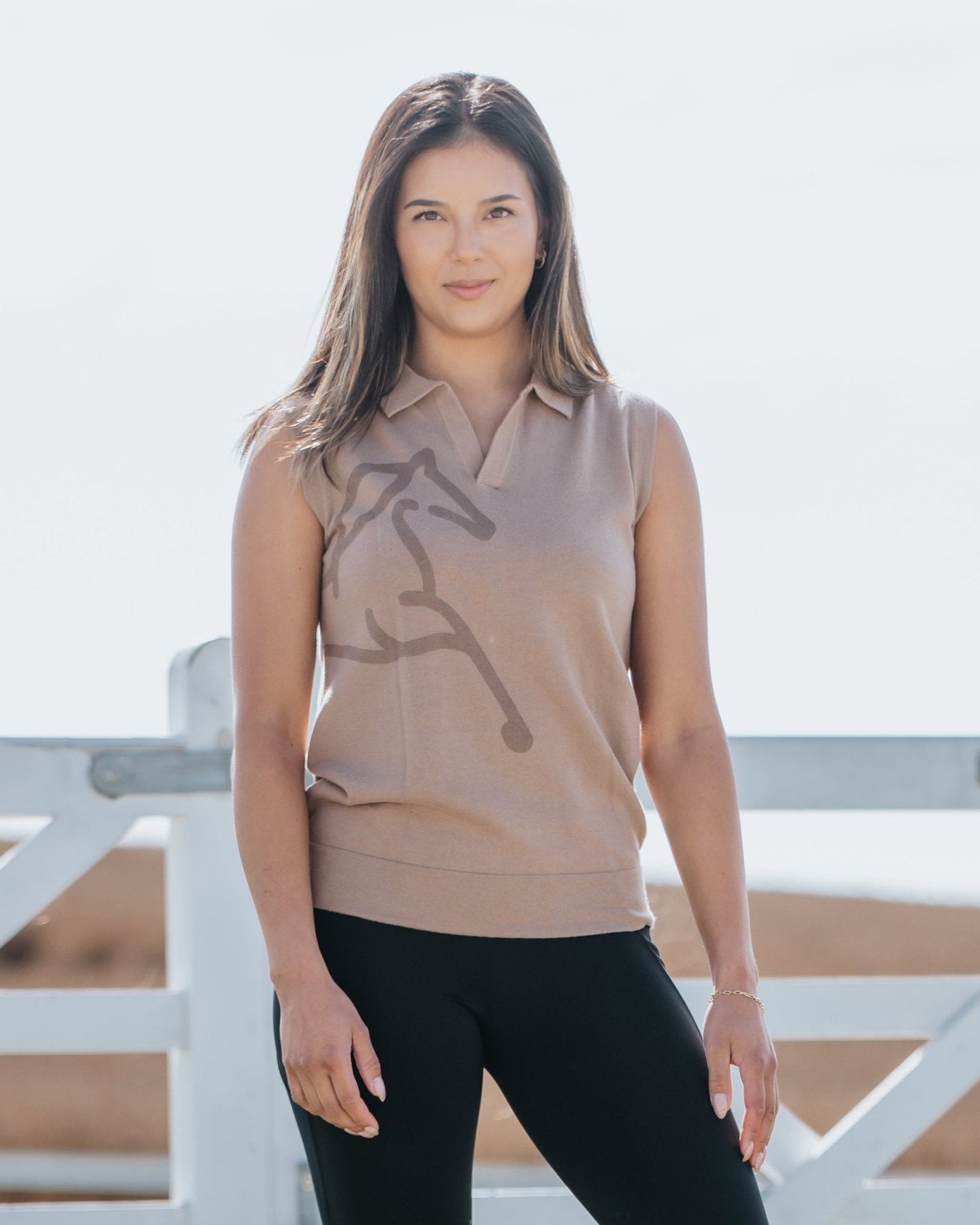 Fager Blair Sleeveless Polo Shirt Latte - Horse Bit Emporium