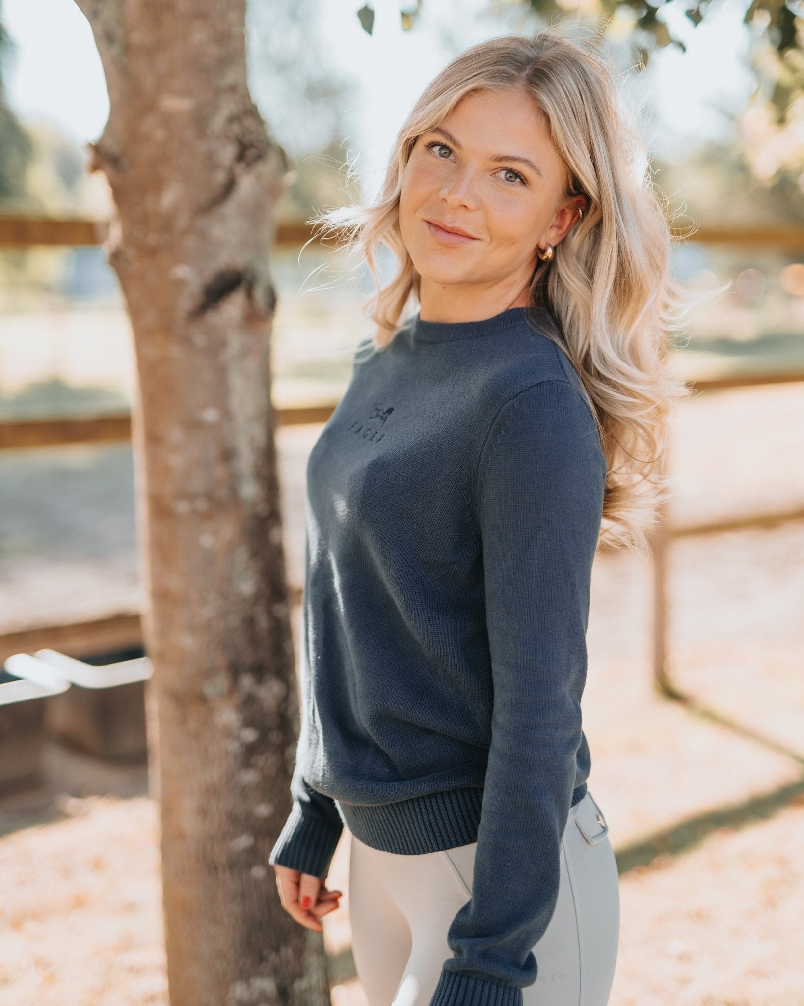 Fager Emily Crew Neck Sweater Unisex Navy - Horse Bit Emporium